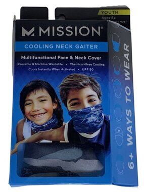 Mission Cooling Neck Gaiter Youth Age 8+ Blue Camo Reusable Face Neck Cover NEW